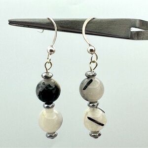 New Tourmalinated Quartz Drop Earrings Sterling Silver Hooks